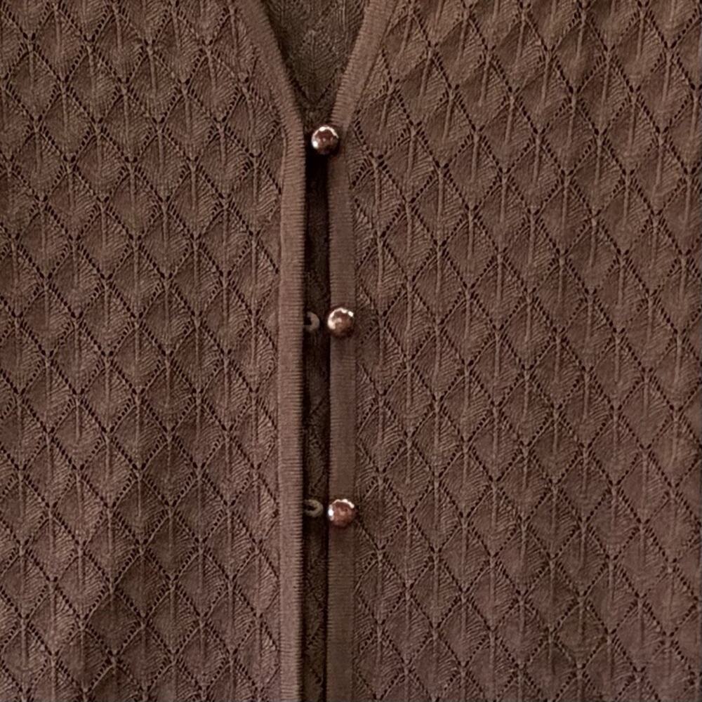 Exclusively Misook Brown Open Front Crochet Knit Cardigan Duster XL Boho Western - Picture 3 of 11